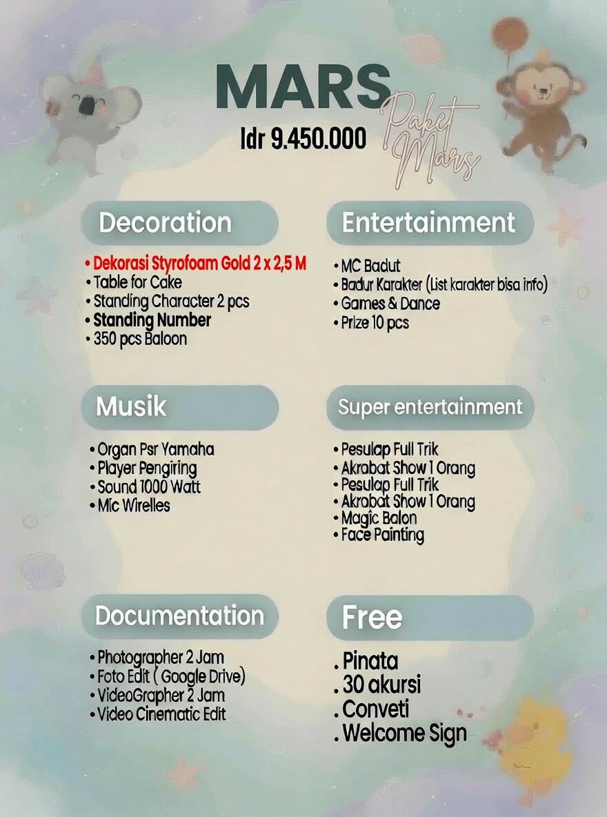 Paket Mars - Idr 9.450.000